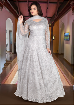 Silver Grey Color Heavy Net Designer Gown